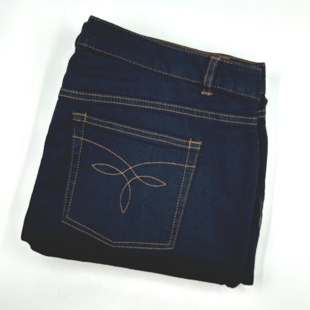 Chaps Denim Straight Leg Jeans Dark Indigo Womens 16W Stretch Embroidered EUC
